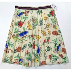 J. Crew Hawaiian Pleated Skirt Waikiki Maui Hula Print Size 0 Lined NWT $79.50